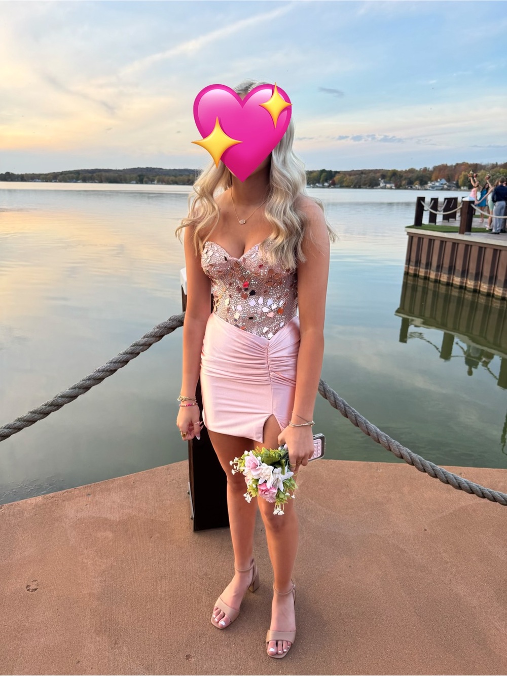 Strapless Pink Sequin Bodice Mini Dress